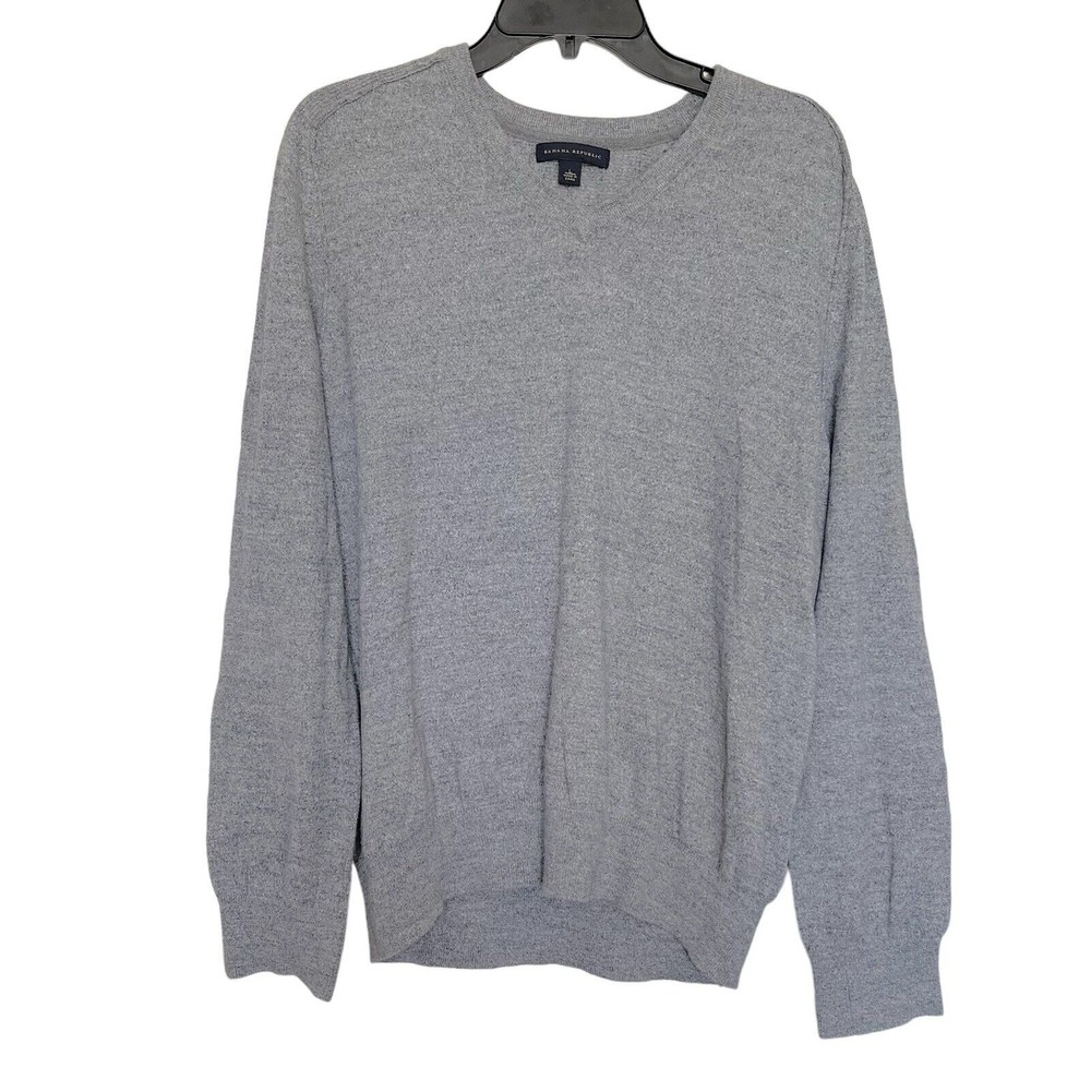 Banana Republic Mens Gray Sweater Knit Long Sleeve Textured Size Large V Neck